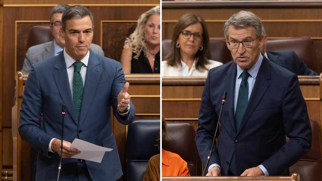 Pedro Sánchez y Feijóo hoy en el Congreso. // EP