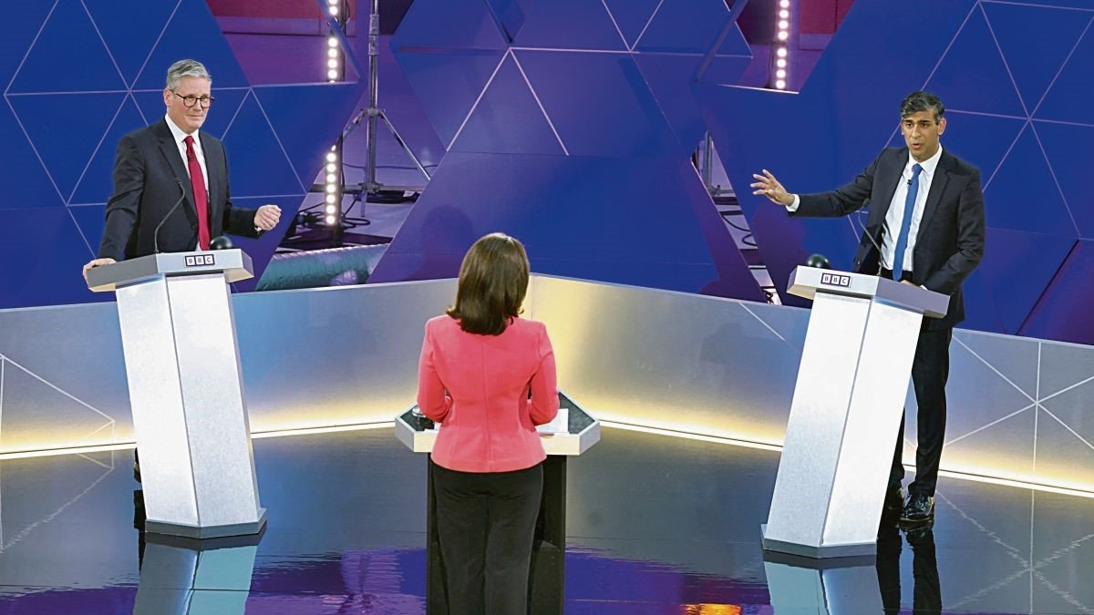 Keir Starmer, del partido laborista y Rishi Sunak del partido conservador, en el debate electoral.